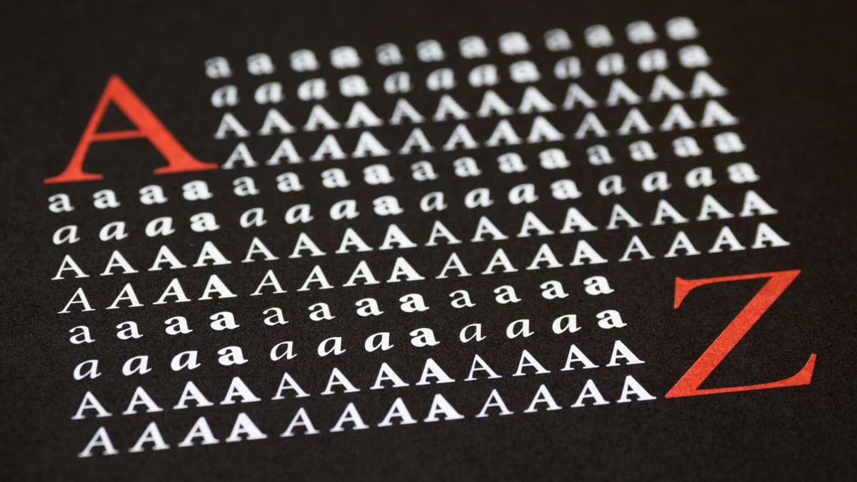 Close-up of stylized A to Z typography in a creative layout on a black background.